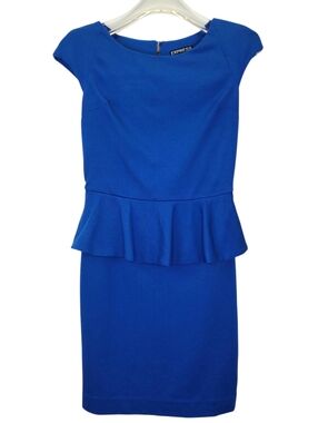 Express Cobalt Blue Peplum Dress Rayon Blend Exposed Zipper Spring Summer 0